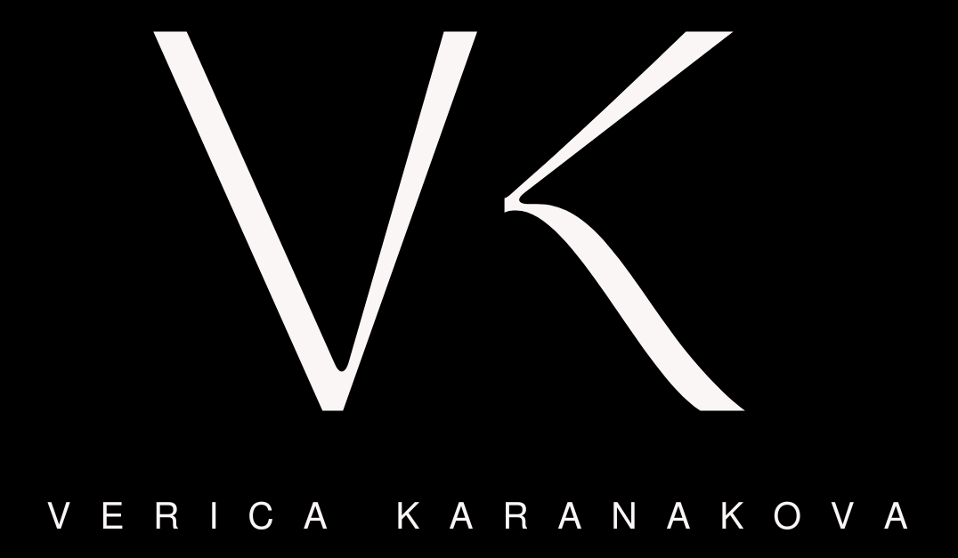 VK logo in white with a black background with Verica Karanakova written under it