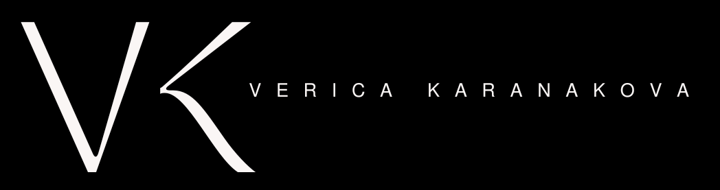 VK logo in white with a black background with Verica Karanakova written next to it